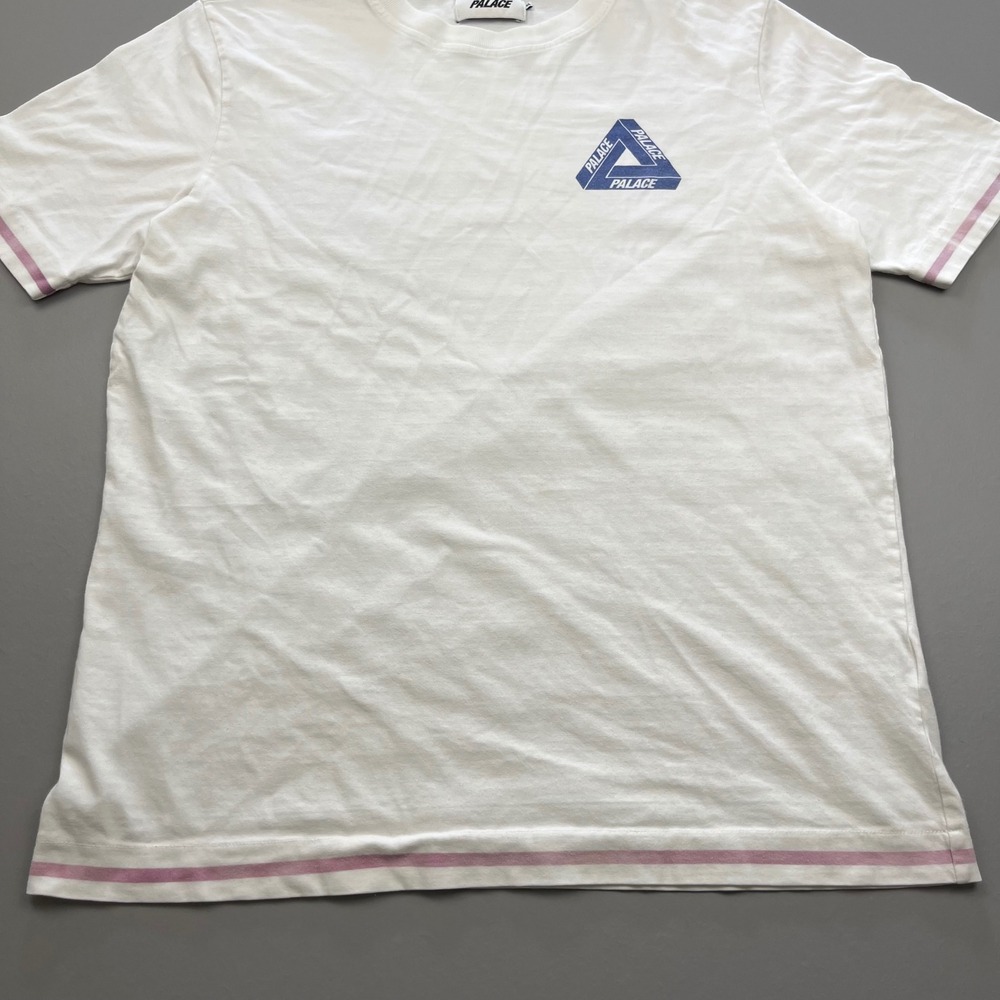 Palace T-Shirt Mens XL White Blue Tri-Ferg Logo Pink Striped Trim Streetwear - Picture 10 of 14